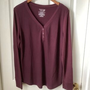 TIME AND TRU: burgundy waffle knit Henley top XXXL